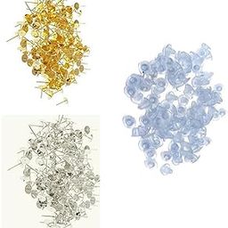 Gold/Silver Finish Stud Head Pin (50 Pcs Each) and 100 Pcs Earring Rubber Back Bush for Jewellery Making Kit-picture-14