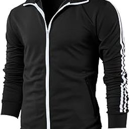 Mens Active Slim Fit Track Lightweight Jacket Zip-up Long Sleeve BLACK US XL/ASIA 2XL (CMOJA0103)-image-18