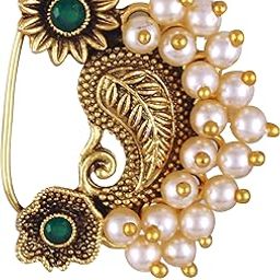 Vighnaharta Gold Plated Pearls (Moti) mayur Pankh Peacock Alloy Maharashtrian Cultural Nath Nathiya./ Nose Pin for women[VFJ1290NTH-PRESS]-image-74