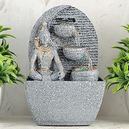 Global Grabbers Polyresin Table Top Indoor Outdoor Water Fall Fountain with LED Lights Home Decor Decoration Gift Gifting Items-STN_GRY-SF17-image-47