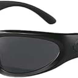 Wrap Around Fashion Sunglasses for Men Women y2k Trendy Futuristic Sports Oval Shades MFT (Y2K Black Frame/Black Lens)-image-54