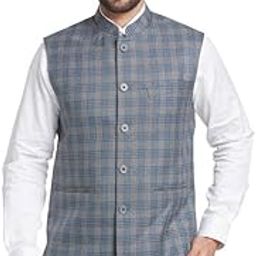 raymond Men's Contemporary Fit Terry Rayon Blend Checks Pattern Sleeveless Formal Waist Coat-picture-39