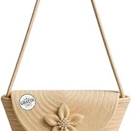 Woven Straw Beach Bag, Cream Bucket Tote with Floral Detail, Cotton Rope Handle, Medium Size-image-4