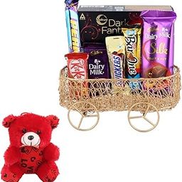 SFU E Com Fruit N Nut And Almond Chocolate Gift Hamper | Valentine Teddy Bear With Chocolate Combo | Valentine Chocolate Hamper | 676-0
