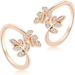925 Sterling Silver Cubic Zirconia Studded Adjustable Toe Ring Rose Gold Plated Classic Antique Bichiya Gift for Women-16
