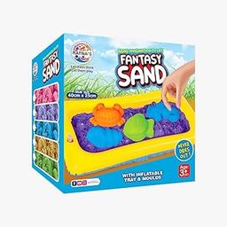 RATNA'S Fantasy Sand 500 Grams Blue Colour with Inflatable Tray, 1 Big Mould, 6 Small Moulds & 1 Toy Plastic Knife | Smooth, Non Sticky Kinetic Sand Set for Kids-image-46