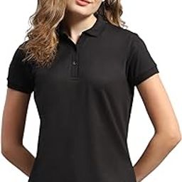 Womens Solid Collar Neck Polyester T-Shirt-picture-3