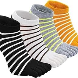 Womens Toe Socks Cotton Crew Five Finger Socks Girls Colorful Stripe Socks for Running 4 Pairs-image-87