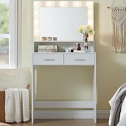 MIRROTOWEL Vanity Desk with Mirror and Lights, Dressing Table with Large Drawer, 2 Level Storage Dresser & 3 Lighting Modes Adjustable Brightness, Suitable for Bedroom-image-34