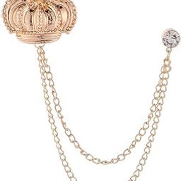 Men's & Women Suit Shirt Stud Lapel Pin Chain Tassel Brooch Pin with Crystal Chain(New Golden Crown)-32