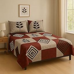 BEZZLISH Home 100% Cotton Feel Flat Double Bed Bedsheet with 2 King Size Pillow Covers | Double Bed Breathable | Wrinklefree | Ultrasoft 180 TC Supersoft |90 x 100 Inches (ISH6)-image-94