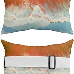 Burn Orange Seawave 2 Packs Outdoor Chaise Lounge Throw Pillow Covers Waterproof with Elastic Band,Beach Pool Pillowcase Cushion Sham With Hidden Zipper 11x16 Abstract Contemporary Blue Painting-image-86