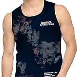 Mens All Over Printed Round Neck Sleeveless Black and Grey Cotton Slim Fit Vest-24