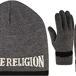 Beanie Hat and Gloves Set, Faux Sherpa Lined Cuff Winter Knit Cap with Jacquard Logo and Fleece Lined Mittens-7