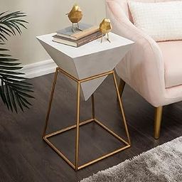 LIVINGLOOM Iron and MDF Wood End Table Round Side Table, Nightstand End Table for Living Room, Bedroom, Small Spaces, Easy Assembly Morden Bedside Table (Golden White)-26