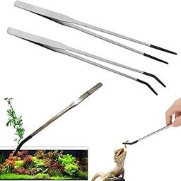 2PCS Long Aquarium Tweezers with Rubber Tip,10.6" Straight and Curved Tweezers Terrarium Aquascape Tools, Stainless Steel Reptile Feeding tongs-17