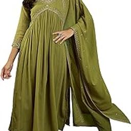 Mehndi Milky Georgette Zari Sequence Embroidered Alia Cut Kurta Pant with Dupatta-image-9