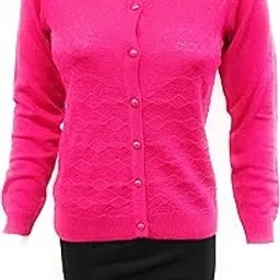 lady willington Women Woolen Cardigan With Side Pocket - Thin Rainbow Fabric Winter Wear Pure Wool for Women 100% Rainbow Wool (XLarge, Magenta)-picture-20
