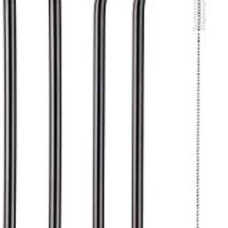SAVE Stainless Steel Metal Straws | Reusable Drinking Straws - Set of 4 (2 Straight + 2 Bent) + Cleaning Brush (Black, 01)-image-99