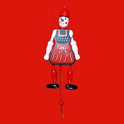 Wooden Pull String Puppet Doll, Red and Blue Dress, Traditional Jumping Jack Toy-image-22