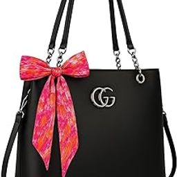GRACETOP Women Shoulder Bag | Black Faux Leather Tote | Stylish Handbag for Daily Use | Elegant & Spacious Design | Durable and Lightweight | Classic CG Pattern | Ideal for Work Travel Casual Outfits-3