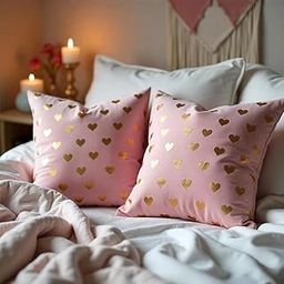 Urban Space Decorative Velvet Gold Foil Heart Cushion Cover Set of 2, 16 inch x 16 inch Cushion Covers for Sofa, Bedroom, Living Room (Cushion Cover 40cm x 40cm, Set of 2, Heart of Gold Pink)-image-18
