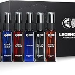 Beardo Legendary 7 Assorted Perfume Gift Set for Men 7X8ml with Long Lasting Fragrances | Travel Pack with Mariner Whisky Smoke Dark Side God Father Tsunami & Black Musk | Valentines day gift for husband | Gift for boyfriend | Gift for Men-0
