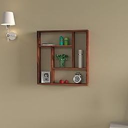 ANGEL FURNITURE Solid Sheesham Wood Wall Hanging Shelf 58x10x58 cm in Honey Finish-image-19