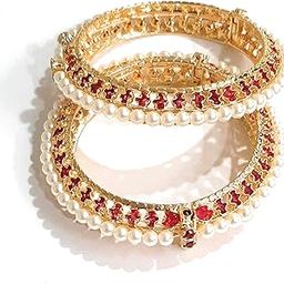 Moteeya traditional Maharashtrian red Kalyani Moti tode (pearl bangles) pair gold platted openable screw and hinge fitting for women in artificial pearls-30