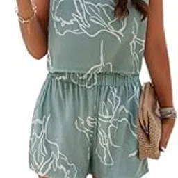 mastyle Women's 2 Piece Outfits Sleeveless Floral Print Vest and Shorts Blazer Sets for Club Party-picture-14