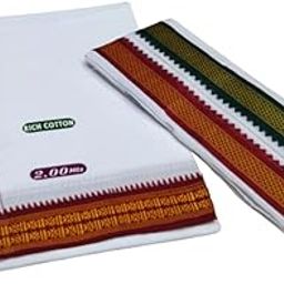 100% Cotton Dhoti 2.00 Mts Dhoti & Angavastam Towel Set Pack of 2 Piece-37