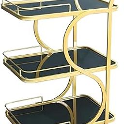 Bluekart® End Table Trolley 3-Tier Metal Serving Trolley with Wheel Elegant Home and Restaurant Mobile Cart for Effortless Food Serving Coffee Table for Living Room Office (Black & Gold)-image-36