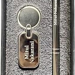 Personalized Keychain With Pen Silver,Custom Name Keychain,Engraved Keyring,Initial Keychain Anniversary Gift,Birthday Gift For All,Pen&Key Chain Gift Set For Gifting With Box,Name (Metal)-picture-42