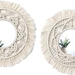 Lachicraft | Macrame Round Mirror for Bedroom Decor Handmade Boho Wall Hanging Aaina for Make Up Dressing and Living Room Party Home Decoration, 17 X 17 Inches, 2 Piece,Style-21-C-image-18