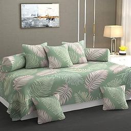 MANIQATEX Diwan Set Cotton 8 Pieces Designer Printed (1 Single Bedsheet, 2 Bolster Covers, 5 Cushion Covers (Multicolour 07)-image-62