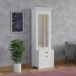 Krishna Wood Decor Solid Sheesham Wood Mirror White Deco Paint Dressing Cabinet, Makeup Desk with Four Shelves & One Drawer with Cushioned Sitting Stool, Vanity Table for Living & Bed, Apparel Room-image-27