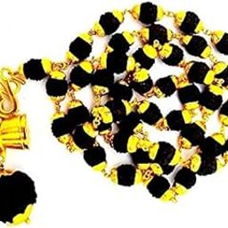 J S IMITATION Rudraksha Black Beads Golden Cap Mala With Sliver Coated Shiv Damaru Locket For Men And Womens-image-54