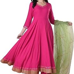 Women's Rayon Viscose Solid Anarkali Kurta with Pant & Dupatta-image-107