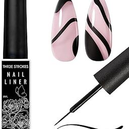 THR3E STROKES Liner Nail Art Gel Polish,Black Painted Gel Nail Design Polish 1 Bottle Soak off Curing Requires 8ml Build in Thin Brush for Classical Home Salon Diy Nail French Manicure Painting (Black)-image-74