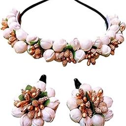 VRCreations Handcrafted Jasmine buds Headband Floral Headband and Hair Clip Set, White Rose with Rose Gold Accents, 3-Piece Wedding Hair Accessories-image-48