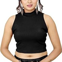 Women's & Girls' Solid Ribbed Round Neck Collarless Sleeveless Slim Fit Simplicity Blouse for Women (Blouse 37 N Blue XL)-image-21