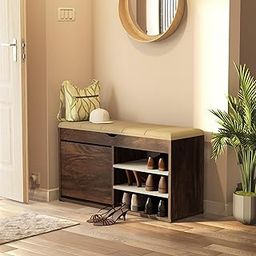 Studio Kook Pixie Shoe Cabinet, Engineered Wood, 14 Pairs Capacity, Cushioned Top, Matte Finish (Junglewood)-image-40
