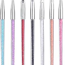 SHILLS PROFESSIONAL 7pcs Nail Art Brush Set - Multicolor Synthetic Bristles - Crystal Handle - For Nail Art, Painting, Lining-7