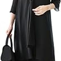 Women's Black Formal Washable Formal Ensemble Dress with Open Front-image-42