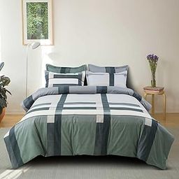 Ab Home Decor Glace Cotton King Size Duvet Cover II Comforter Cover II Razai Cover II (Dohars) / Quilt Cover for Double Bed with Zipper (90x100 Inch, Green Blocks)-image-54
