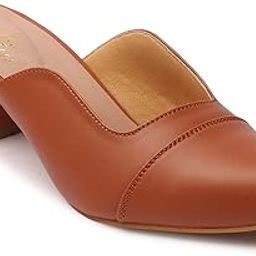 Women's Synthetic Leather Block Heel Bellies | Pumps | Mules Casual | Comfortable Latest New Slip-On | Open Back Sandals for Woman/Ladies/Female-8