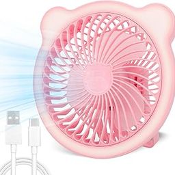 QANYI Bench fan lamp,USB charging,3 speed strong airflow, 7-inch portable 180° rotation quiet cooling, small personal desk fan suitable for bedroom home office travel green (pink)-image-81