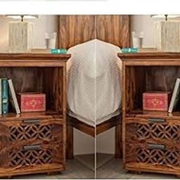 Vivek Wood Solid Sheesham Wood Bedside Table for Bedroom | Handmade Pure Wooden Bed Side Nightstand End Table with 2 Drawers & 1 Open Shelf Storage for Home & Bed Room | Rosewood, Honey Brown-Set of 2-22