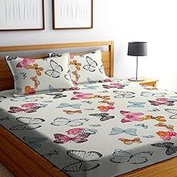 DECORUM Glace Cotton Fitted 1 Bedsheet King Size (72"x78") | All Around Elastic | Cotton Feel | 2 Pillow Covers (17"x27") | Fits Up to 8" Mattress | 200-220 TC | Printed Double Bed Sheet Set-10