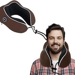Neodrift TravelNeck Pro - Travel Neck Pillow with Memory Foam Head Support for Airplane, Car, Train, Bus, and Home Use - Ultimate Comfort Velvet Cushion Travel Pillow (Color: Brown) (1 Pc)-7